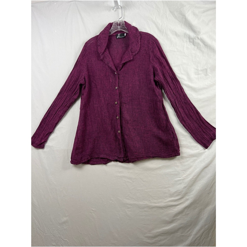 Fenini Linen Button Up Jacket Womens Medium Burgundy Lagenlook Quiet Luxury